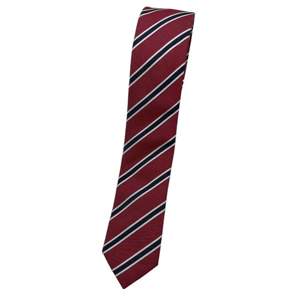 PENGUIN Men's Polyester Cotton Silk Necktie LUXURY Tie Red Striped W:2.2" EUC - Picture 1 of 4